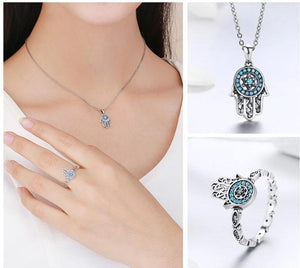 Hamsa Ring and Necklace Set