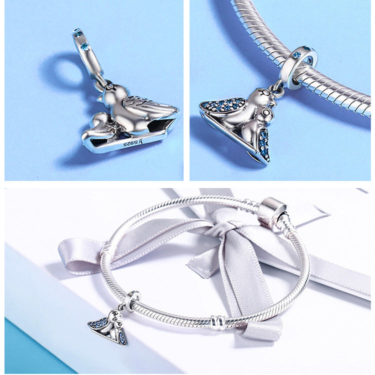 All sizes of bird charm silver 