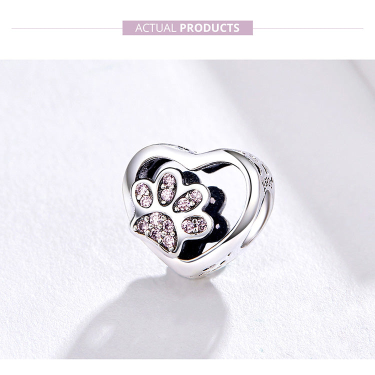 Heart and Paw Silver Charm