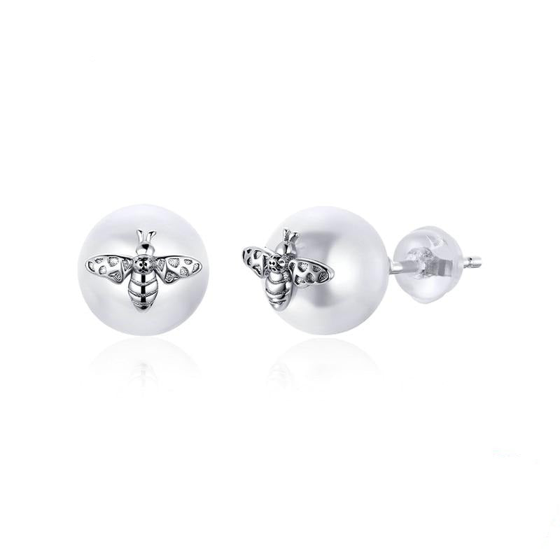 Bee on Pearl Studs