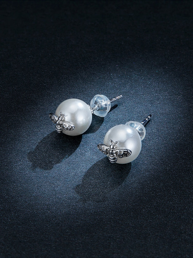 Bee on Pearl Studs